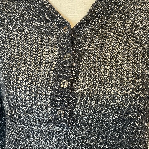 Free People Henley Sweater Pullover Open Knit Hoodie Black Beige Cotton Size S - Picture 4 of 8